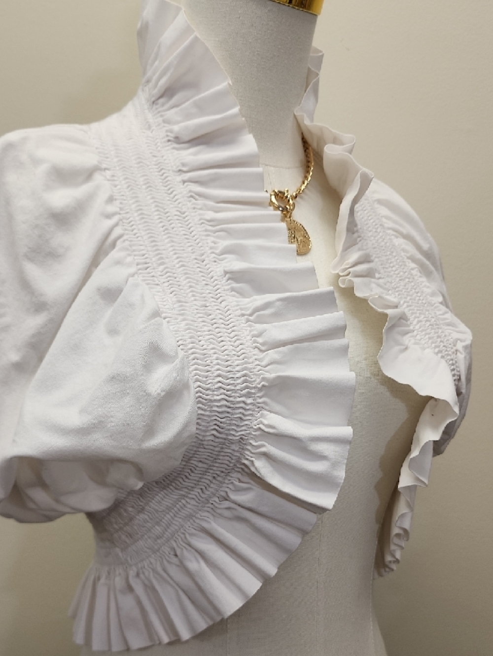 Jamie Nicole White Tie Front Puff Sleeve Smocked Bolero Top Crop Blouse 1X - Picture 2 of 9
